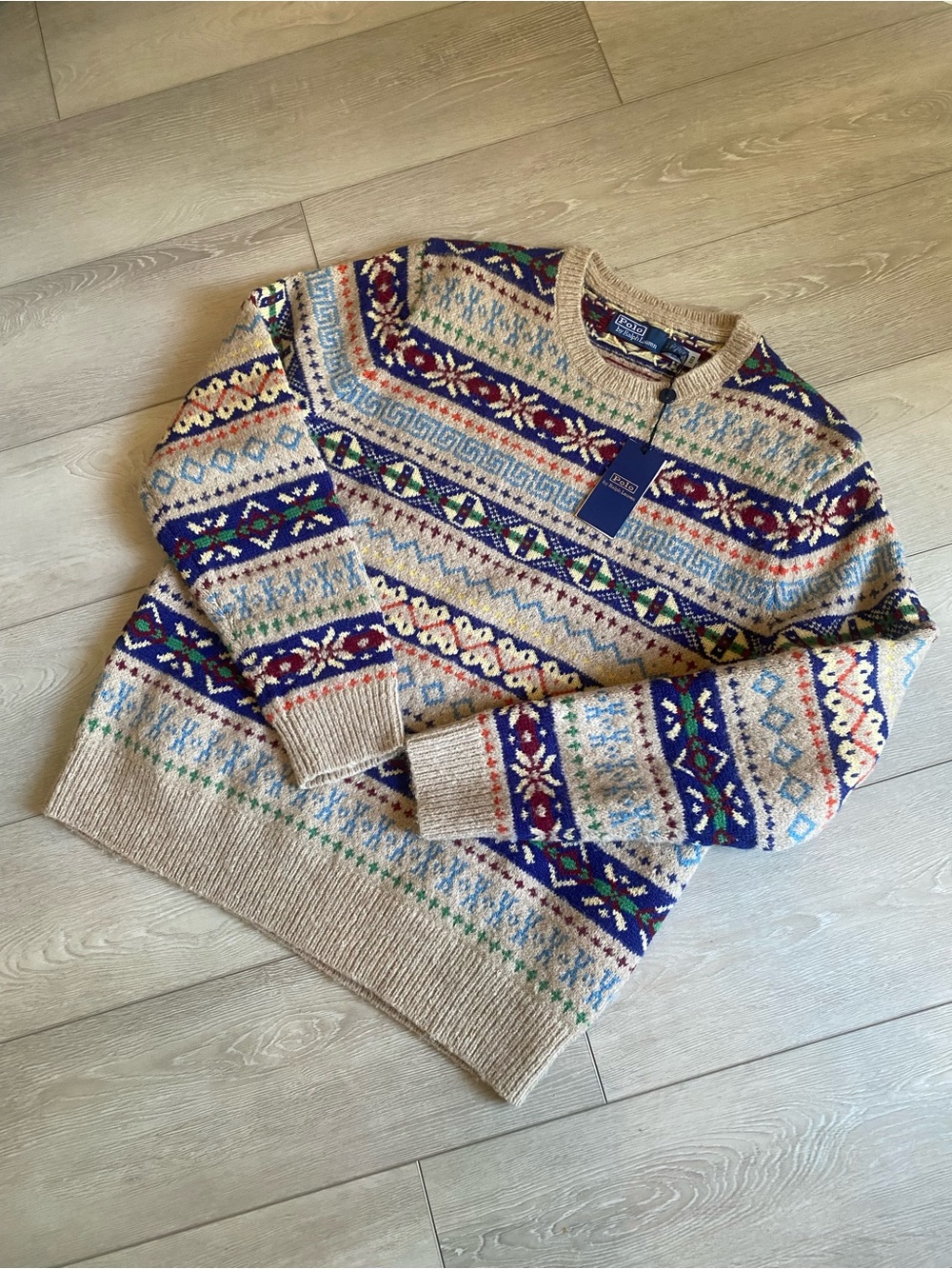 NWT POLO RALPH LAUREN Fair Isle Wool Blend Crewneck Knit Sweater Size Large